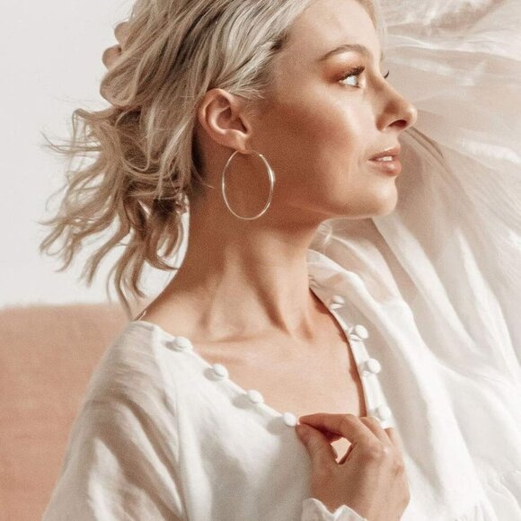 925 Sterling Silver Hoop Earrings - 60mm - Picture 2 of 6